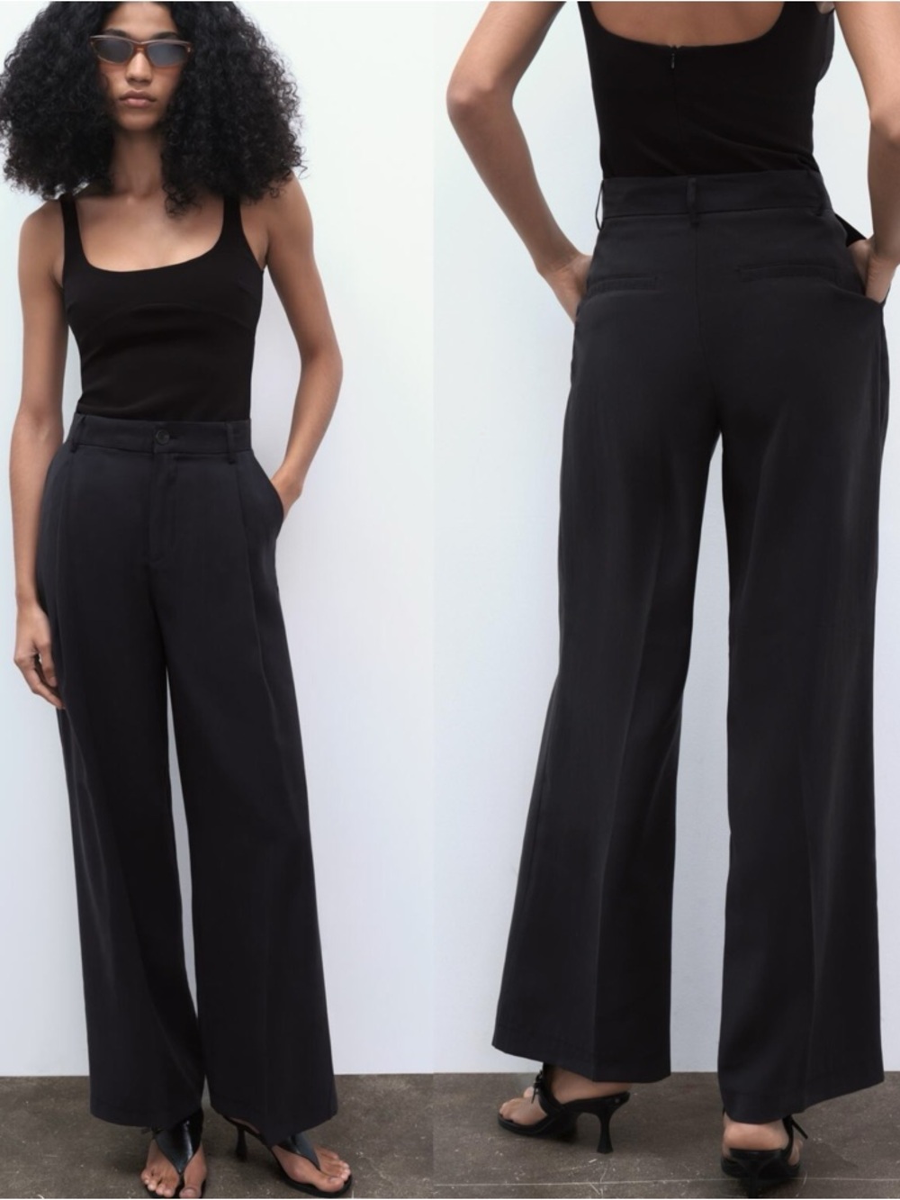 Zara Black Flowy Pleated Pants
